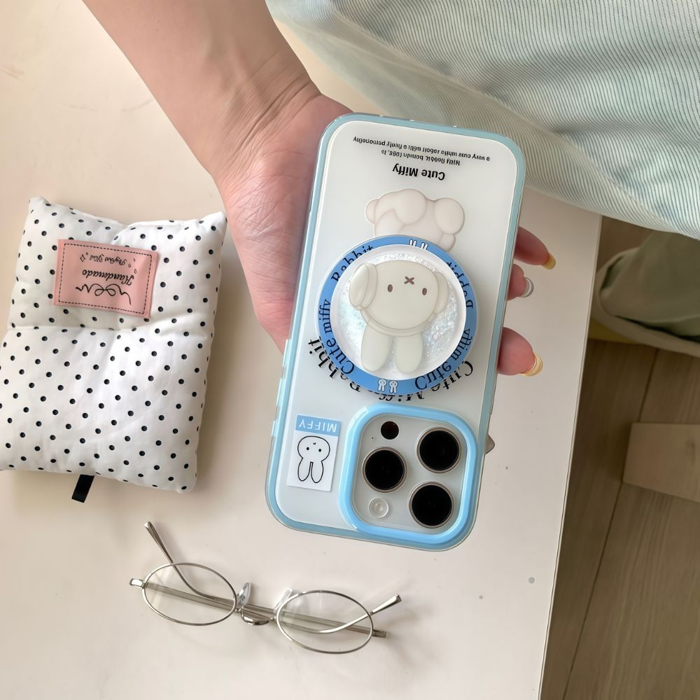Cute Miffy Rabbit MagSafe iPhone 15 Pro Max Case with Miffy Phone Grip