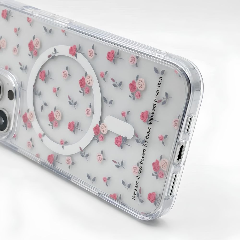 Pink Floral MagSafe Clear iPhone Case